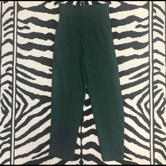 H&M High Waisted Paper Bag Waist Green Pants Sz 2 - Picture 5 of 11